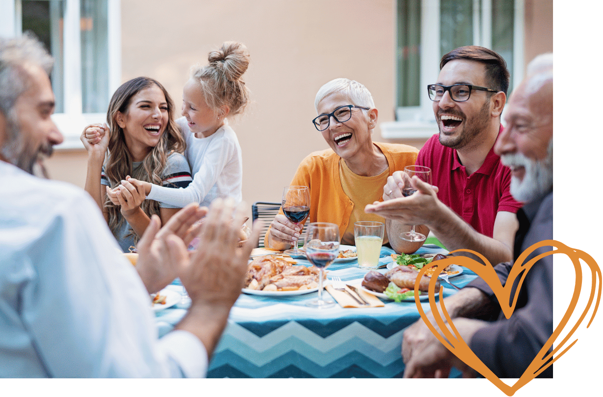 Happy family at a gathering after they completed their estate planning vacation checklist.